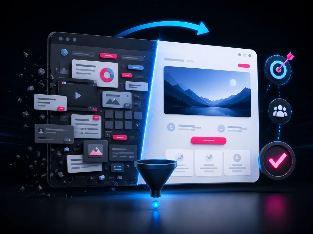 Cluttered website transformed into a clearer page
