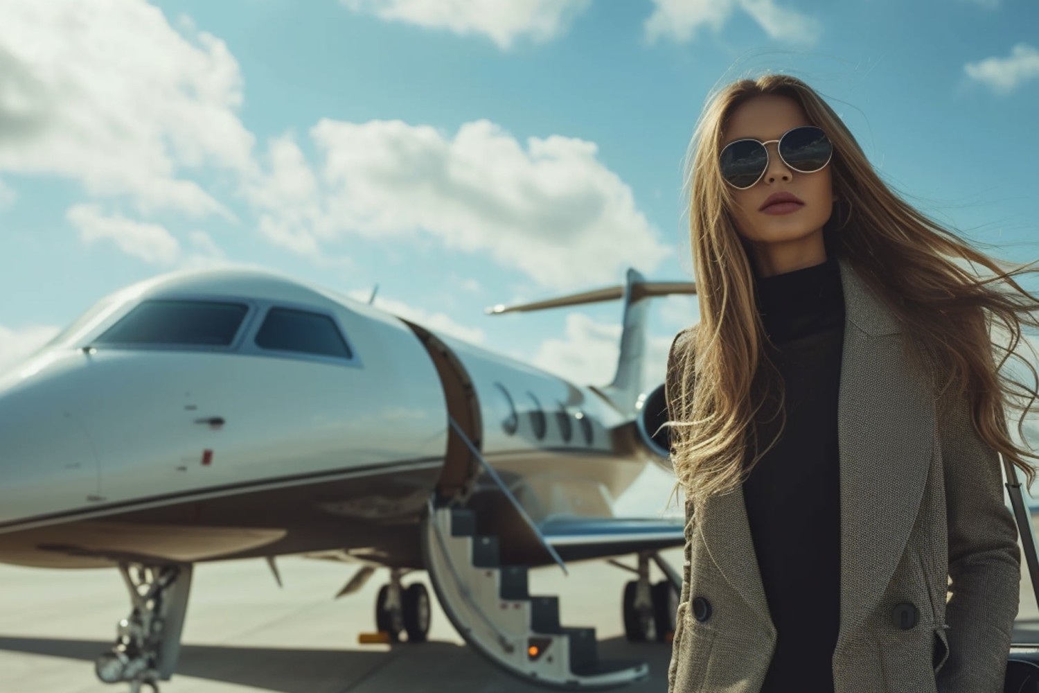 woman standing by private jet charter